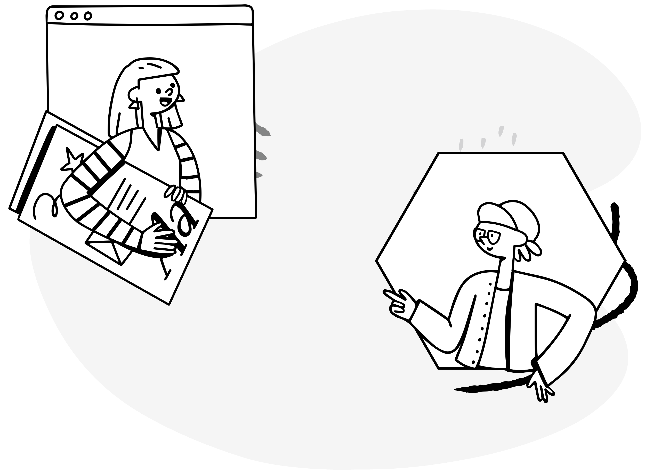 People collaborating on service design, hand-drawn illustration